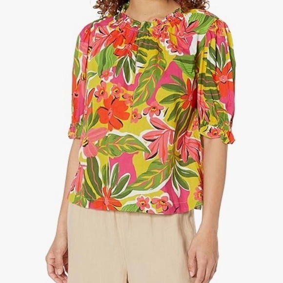Velvet By Graham & Spencer Women's Carrie Printed Cotton Cambric Top Size M